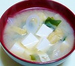 長ネギ・わかめ・豆腐・油揚げの味噌汁
